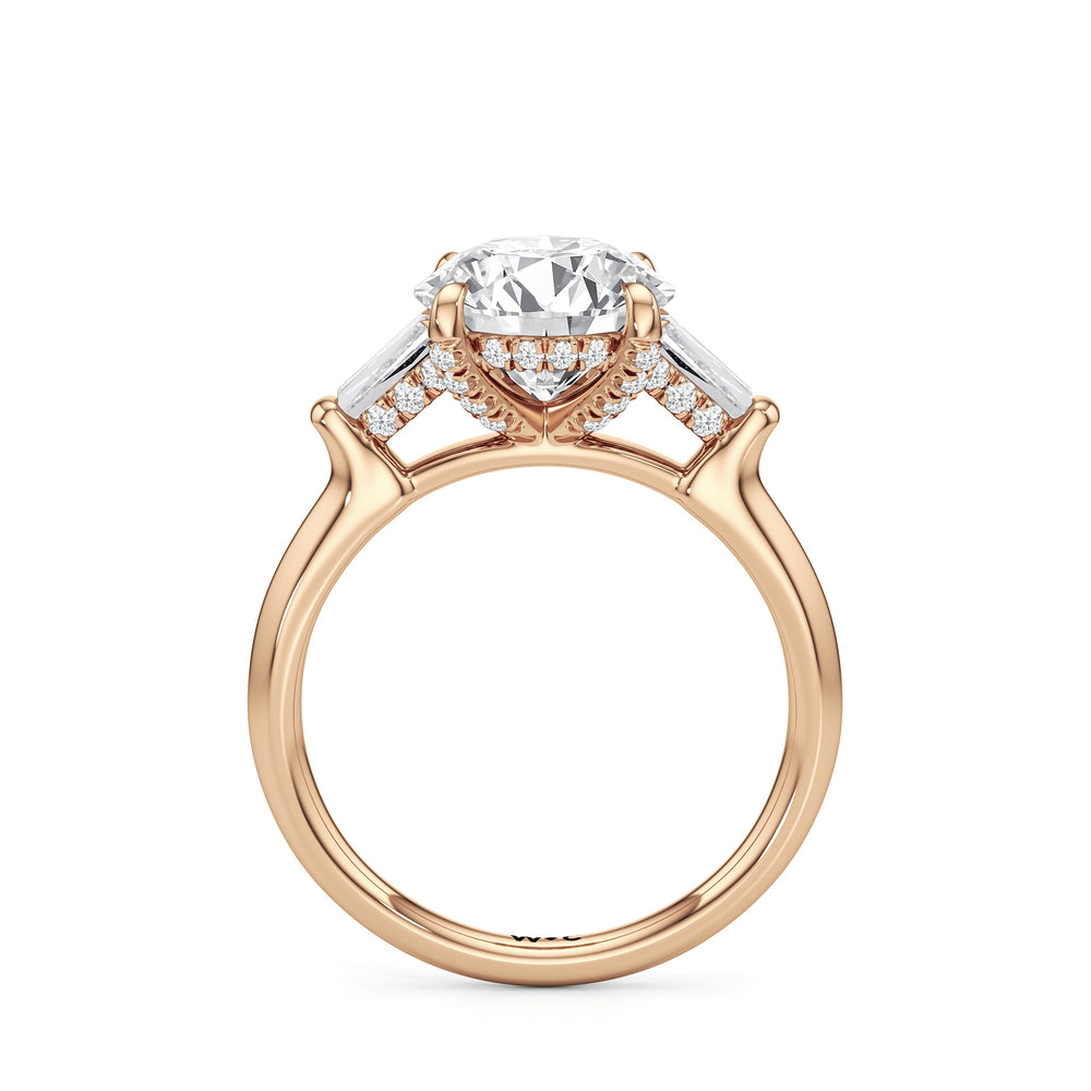 Elegance Baguette Three Stone Engagement Ring with Round Cut Diamond in 14KT Rose Gold view 5
