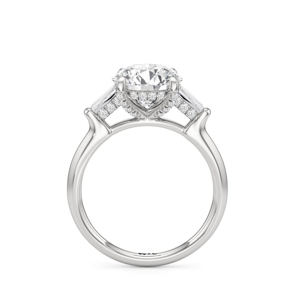 Elegance Baguette Three Stone Engagement Ring with Round Cut Diamond in 14KT Platinum view 5
