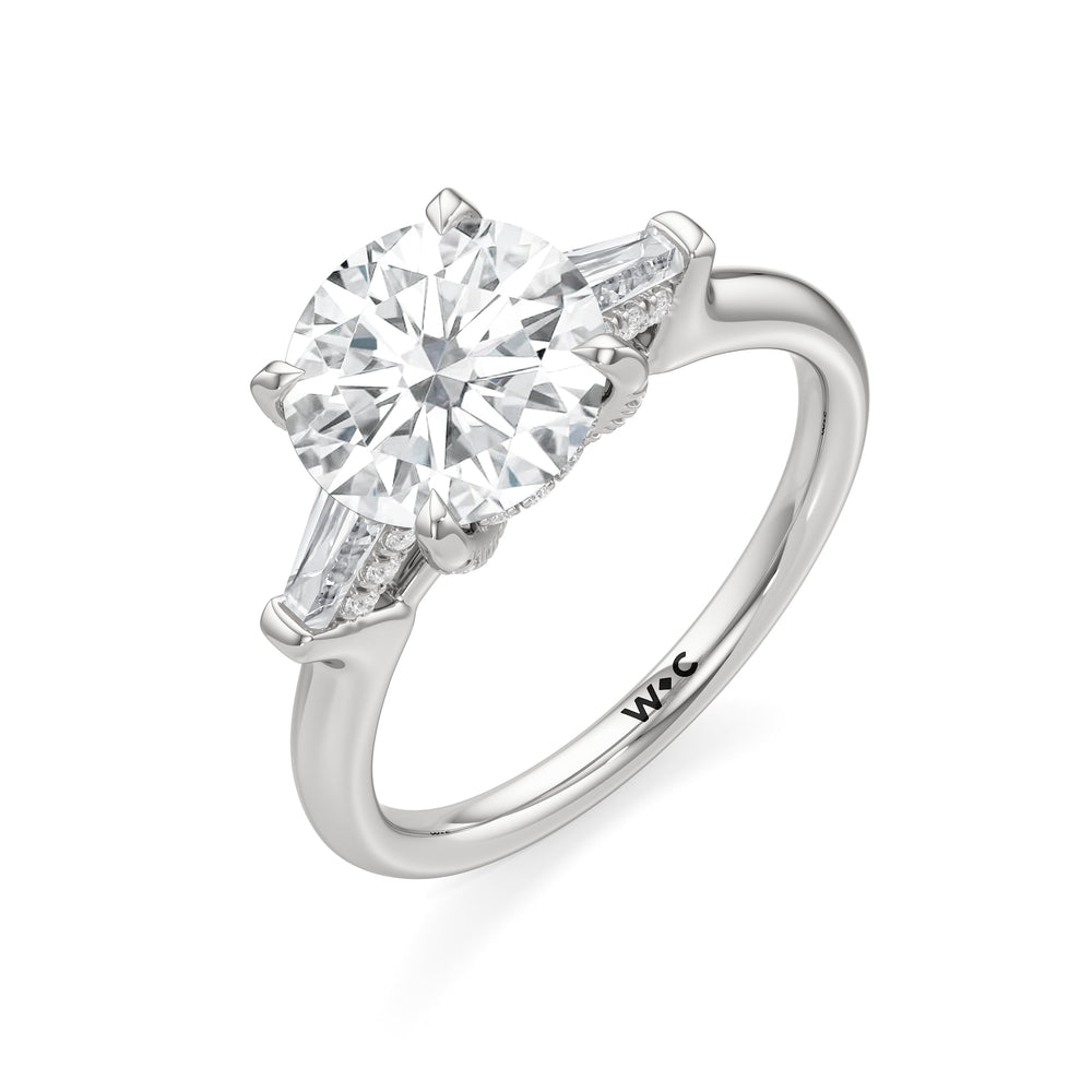 Elegance Baguette Three Stone Engagement Ring with Round Cut Diamond in 14KT Platinum view 6
