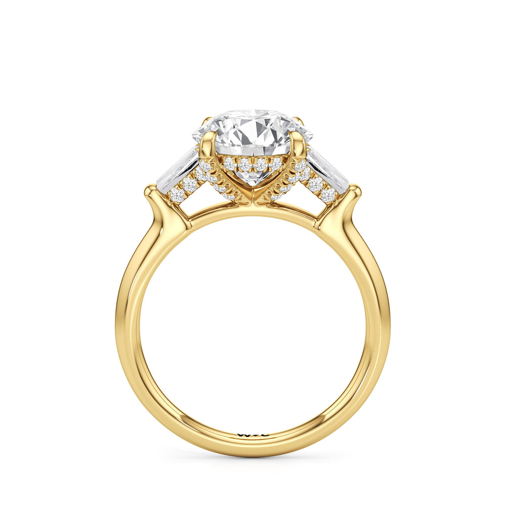 Elegance Baguette Three Stone Engagement Ring with Round Cut Diamond in 14KT Yellow Gold view 5
