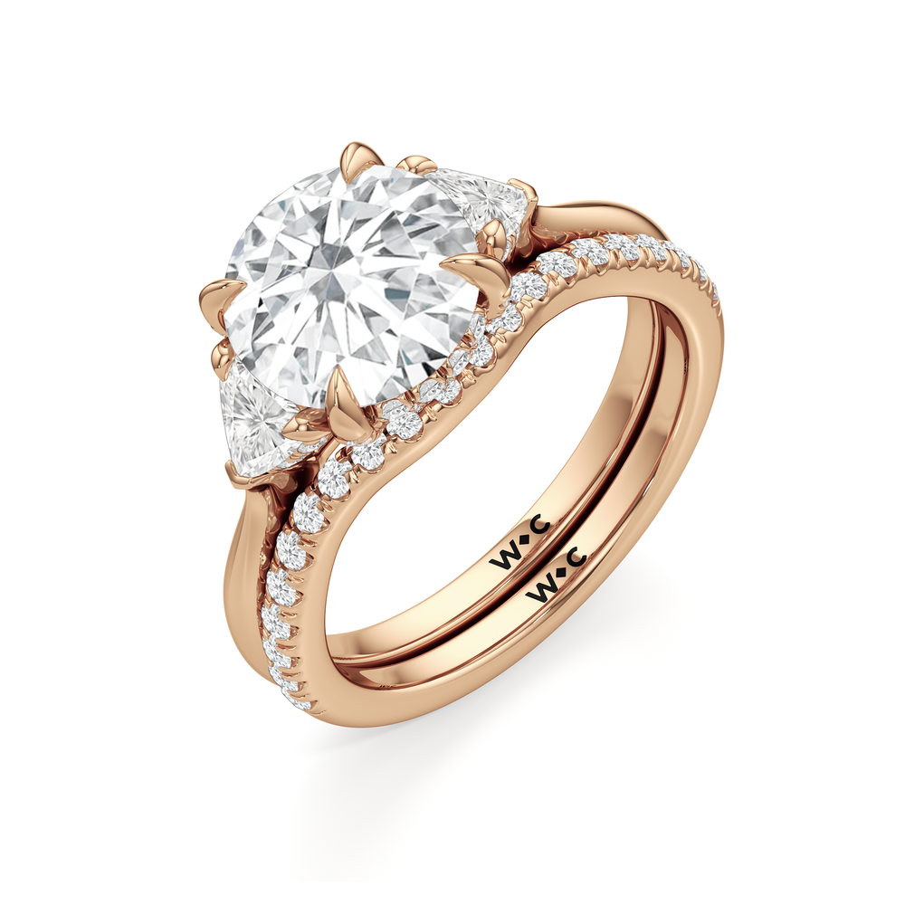 Elegance Trillion Side Stone Diamond Wedding Band with 18KT Rose Gold Cut Diamond in 14KT Rose Gold view 5
