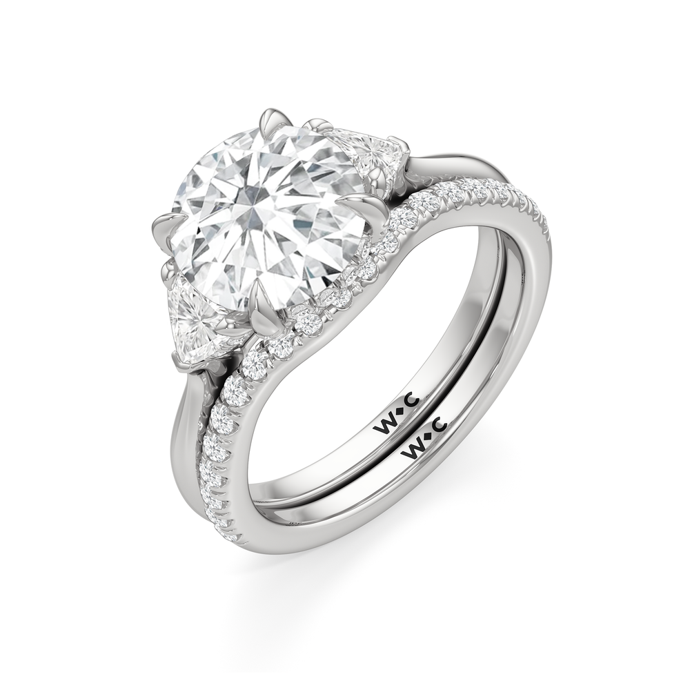 Elegance Trillion Side Stone Engagement Ring with Round Cut Diamond in 14KT Platinum view 7
