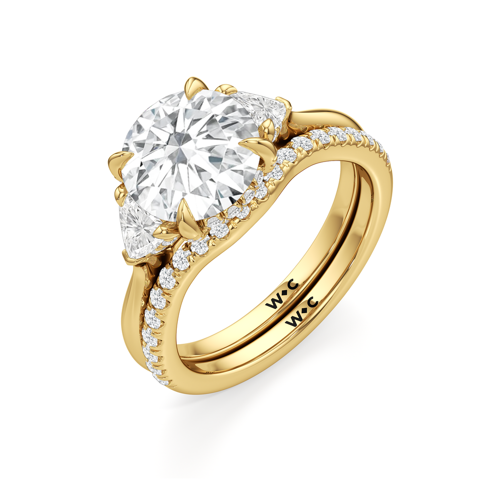 Elegance Trillion Side Stone Engagement Ring with Oval Cut Diamond in 14KT Yellow Gold view 7

