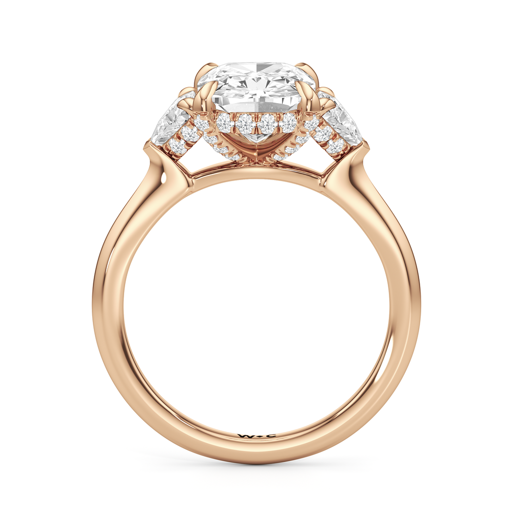 Elegance Trillion Side Stone Engagement Ring with Elongated Cushion Cut Diamond in 14KT Rose Gold view 5
