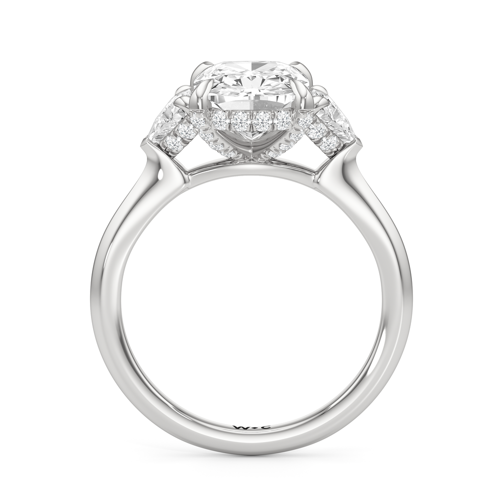 Elegance Trillion Side Stone Engagement Ring with Elongated Cushion Cut Diamond in 14KT Platinum view 5
