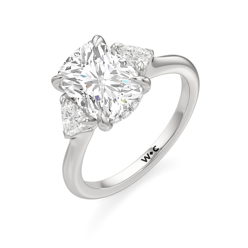 Elegance Trillion Side Stone Engagement Ring with Elongated Cushion Cut Diamond in 14KT Platinum view 6
