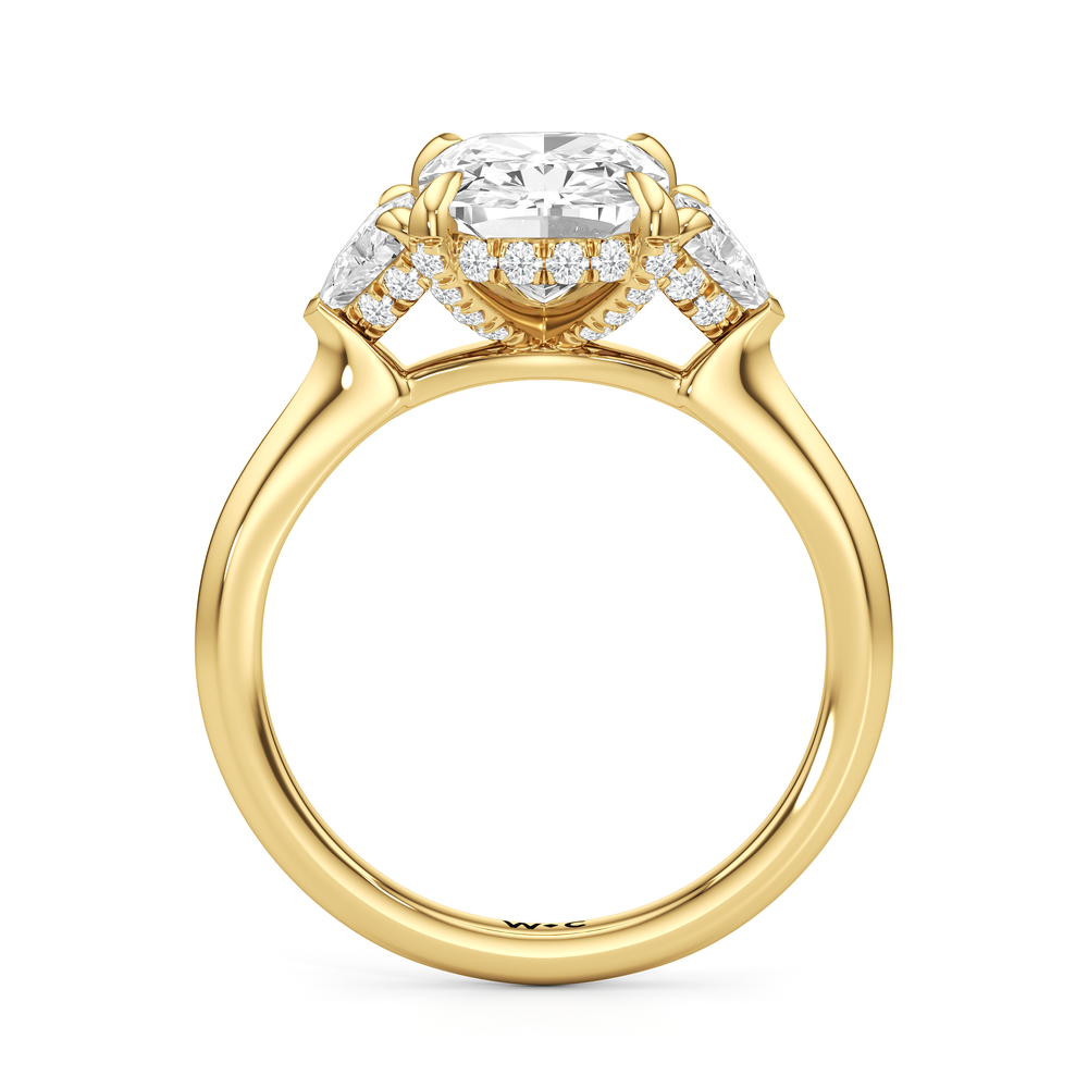 Elegance Trillion Side Stone Engagement Ring with Elongated Cushion Cut Diamond in 14KT Yellow Gold view 5
