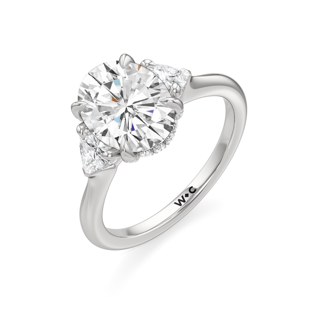 Elegance Trillion Side Stone Engagement Ring with Oval Cut Diamond in 14KT Platinum view 6
