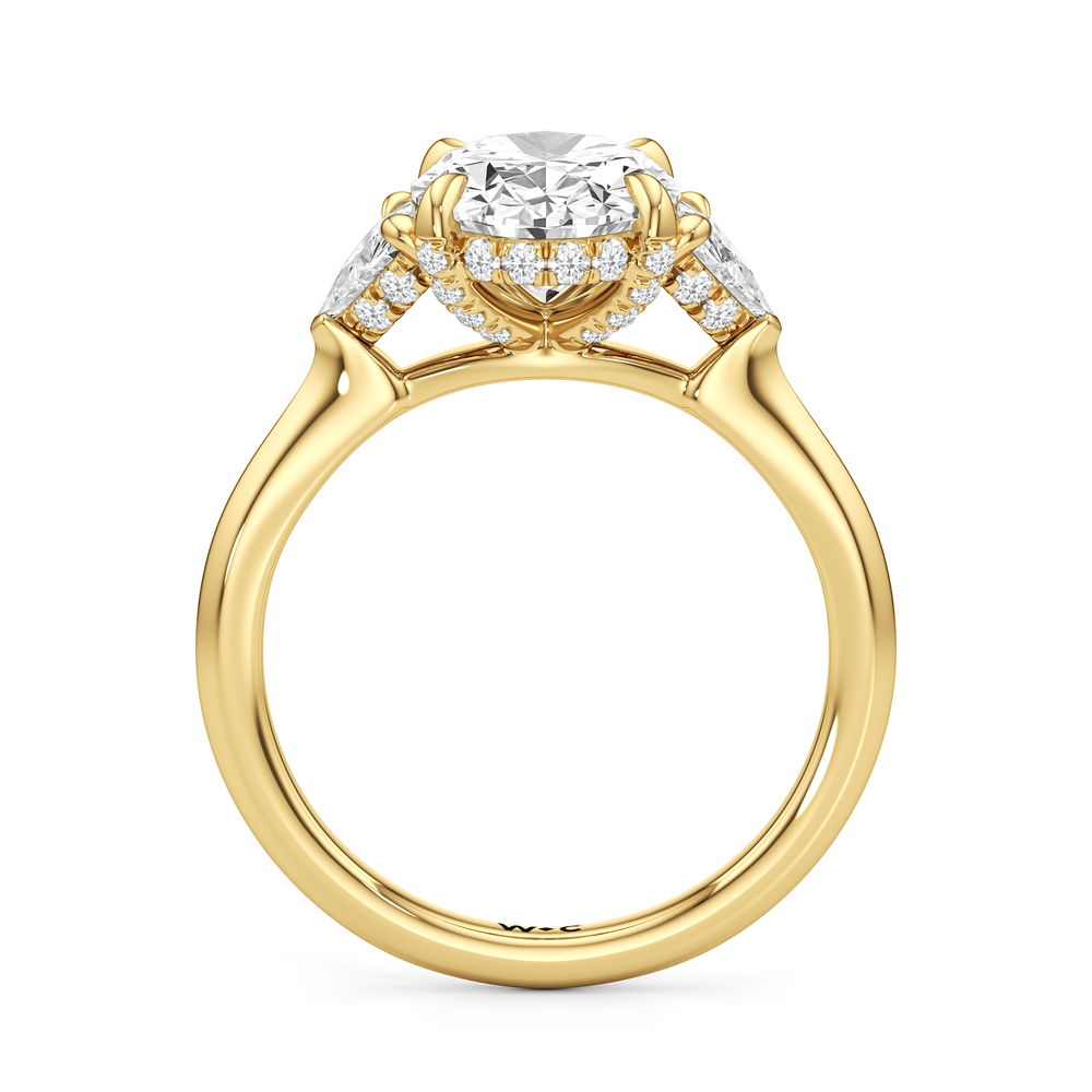 Elegance Trillion Side Stone Engagement Ring with Oval Cut Diamond in 14KT Yellow Gold view 5
