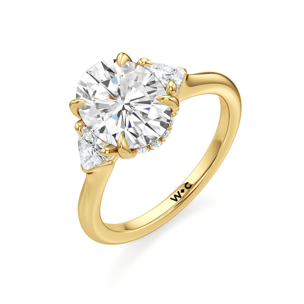 Elegance Trillion Side Stone Engagement Ring with Oval Cut Diamond in 14KT Yellow Gold view 6
