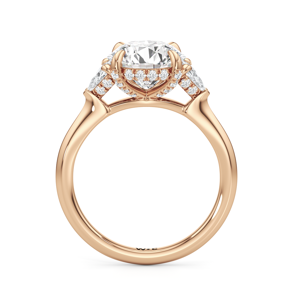 Elegance Trillion Side Stone Engagement Ring with Round Cut Diamond in 14KT Rose Gold view 5
