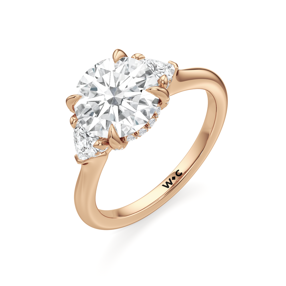 Elegance Trillion Side Stone Engagement Ring with Round Cut Diamond in 14KT Rose Gold view 6
