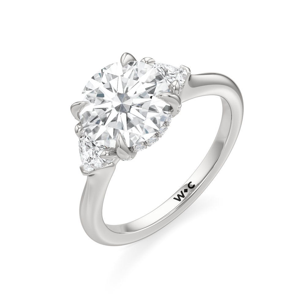 Elegance Trillion Side Stone Engagement Ring with Round Cut Diamond in 14KT Platinum view 6
