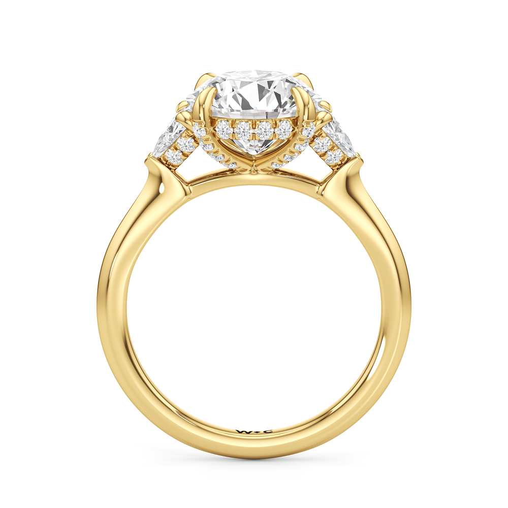 Elegance Trillion Side Stone Engagement Ring with Round Cut Diamond in 14KT Yellow Gold view 5
