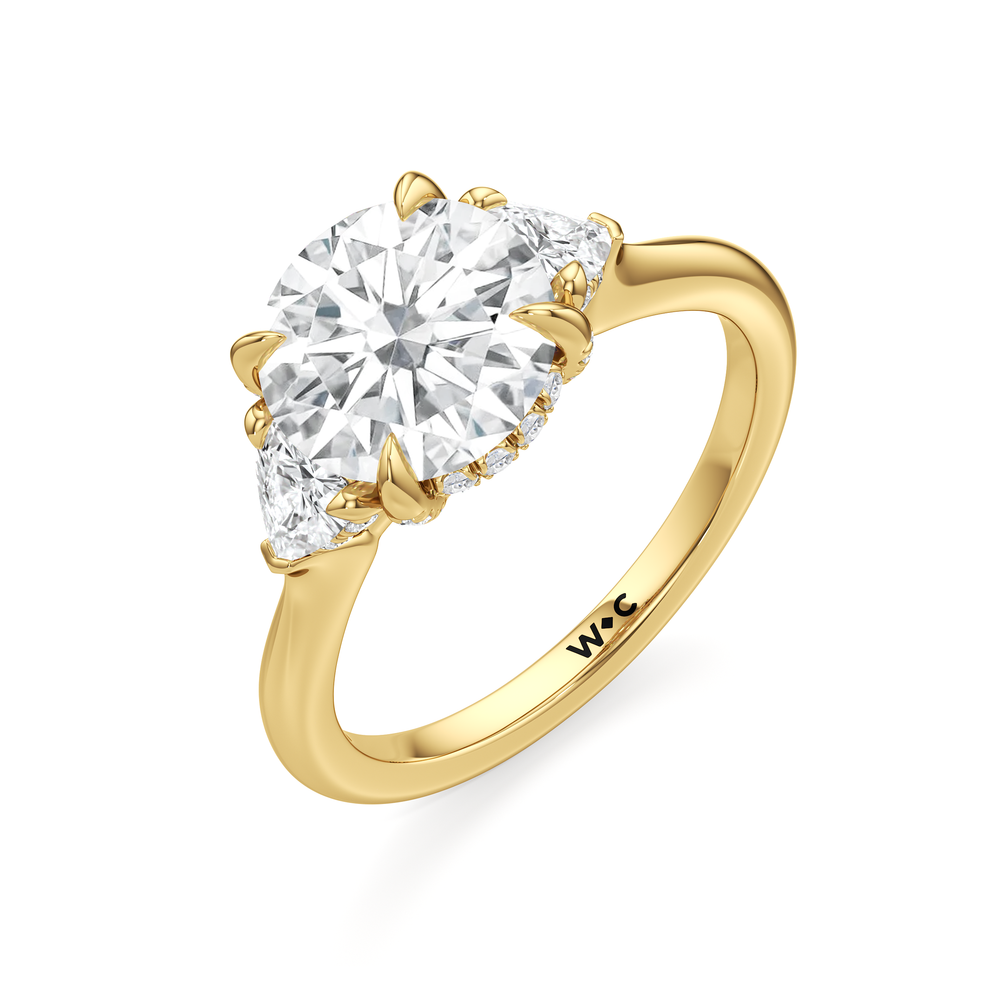 Elegance Trillion Side Stone Engagement Ring with Round Cut Diamond in 14KT Yellow Gold view 6
