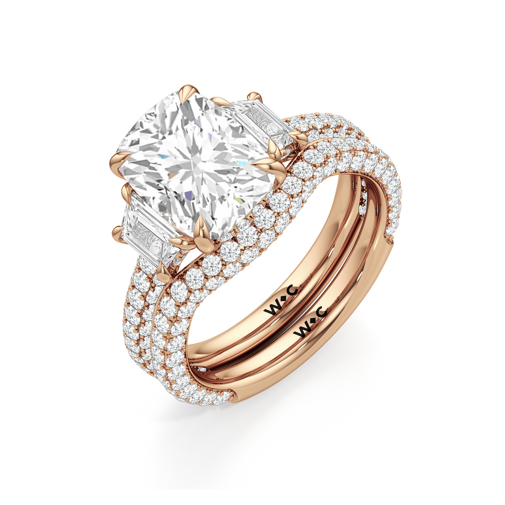 Elongated Cushion Cut The Windsor Trapezoid Three Stone Ring with Lab Grown Diamond in 14KT Rose Gold view 8
