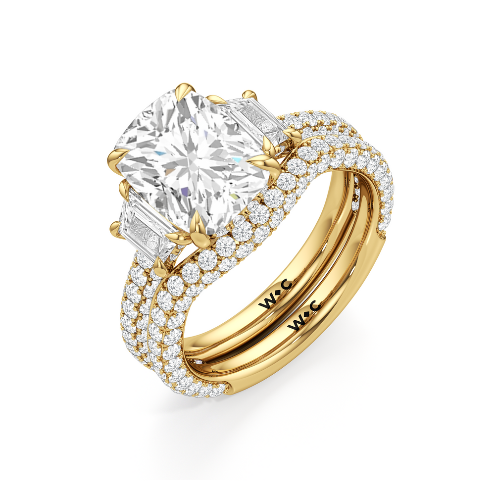 Elongated Cushion Cut The Windsor Trapezoid Three Stone Ring with Lab Grown Diamond in 14KT Yellow Gold view 8
