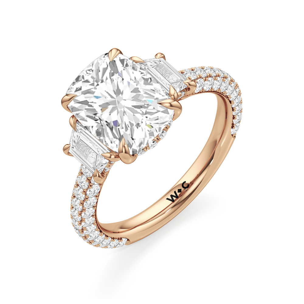 Elongated Cushion Cut The Windsor Trapezoid Three Stone Ring with Lab Grown Diamond in 14KT Rose Gold view 7
