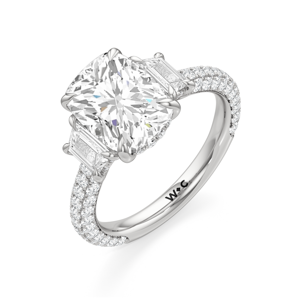 Elongated Cushion Cut The Windsor Trapezoid Three Stone Ring with Lab Grown Diamond in 14KT Platinum view 7
