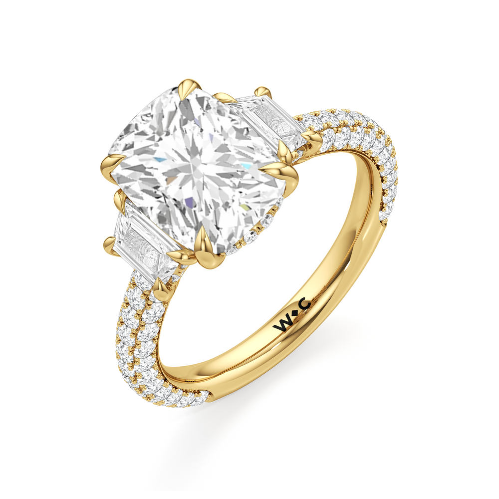 Elongated Cushion Cut The Windsor Trapezoid Three Stone Ring with Lab Grown Diamond in 14KT Yellow Gold view 7
