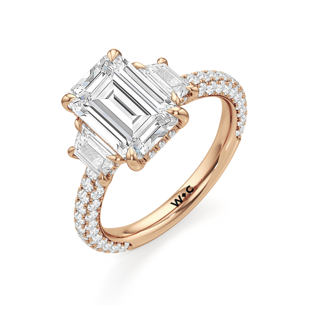 Emerald Cut The Windsor Trapezoid Three Stone Ring with Lab Grown Diamond in 14KT Rose Gold view 7
