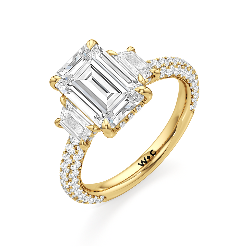 Emerald Cut The Windsor Trapezoid Three Stone Ring with Lab Grown Diamond in 14KT Yellow Gold view 7
