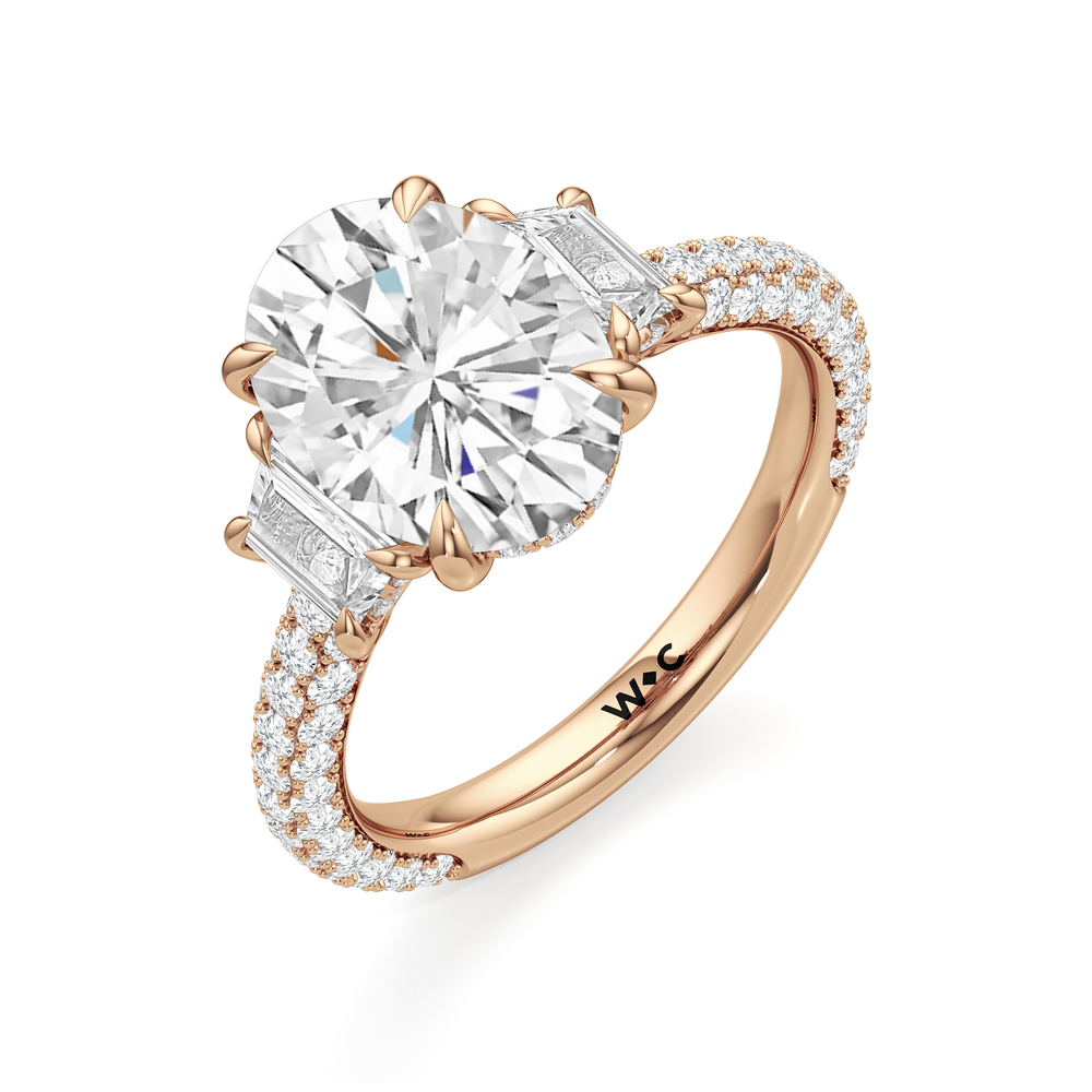 Oval Cut The Windsor Trapezoid Three Stone Ring with Lab Grown Diamond in 14KT Rose Gold view 7
