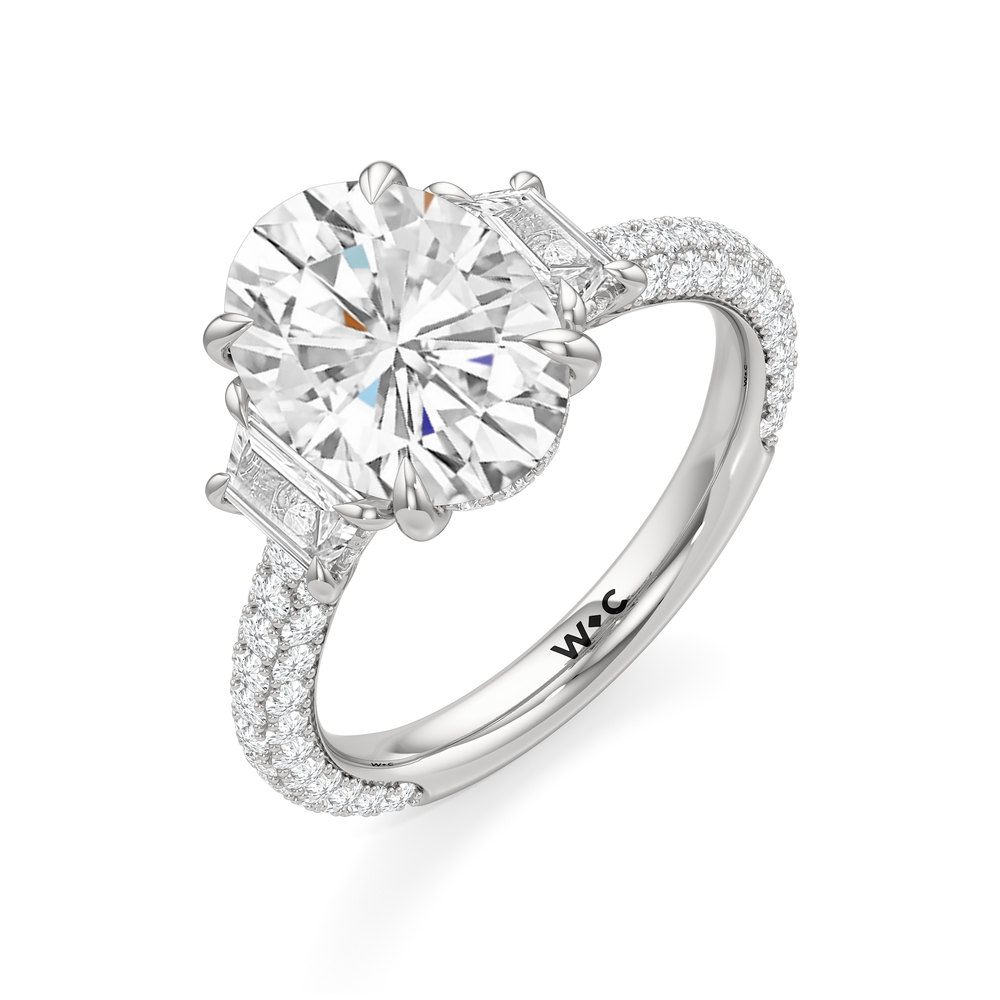 Oval Cut The Windsor Trapezoid Three Stone Ring with Lab Grown Diamond in 14KT Platinum view 7
