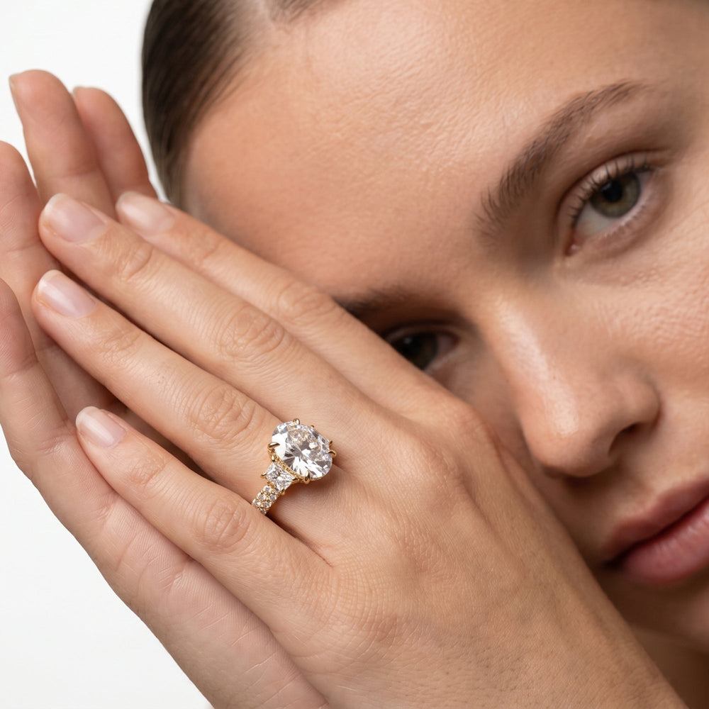 Emerald Cut The Windsor Trapezoid Three Stone Ring with Lab Grown Diamond in 14KT Yellow Gold view 5
