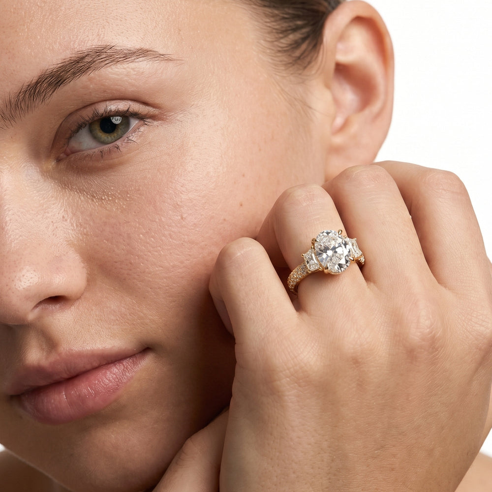 Elongated Cushion Cut The Windsor Trapezoid Three Stone Ring with Lab Grown Diamond in 14KT Rose Gold view 4
