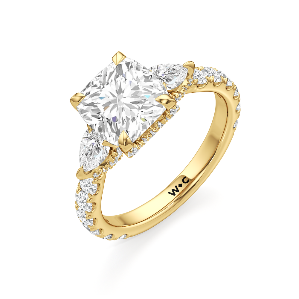 Elan Pear Engagement Ring with Cushion Cut Diamond in 14KT Yellow Gold view 5
