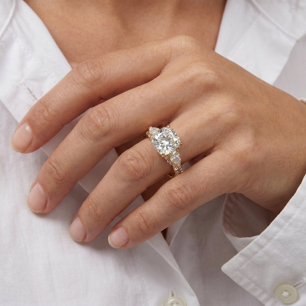 Elan Pear Engagement Ring with Cushion Cut Diamond in 14KT Platinum view 3
