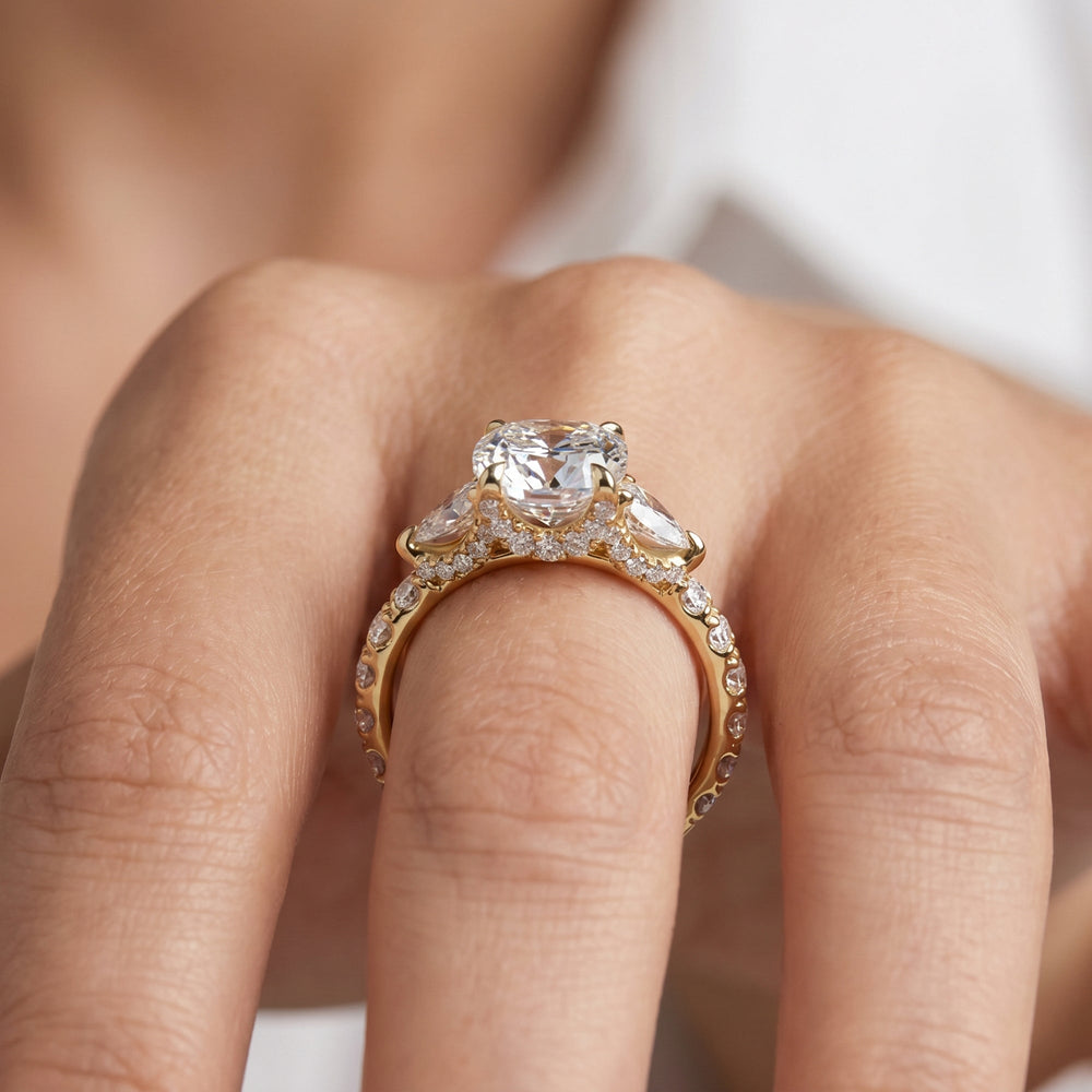 Elan Pear Engagement Ring with Cushion Cut Diamond in 14KT Yellow Gold view 2
