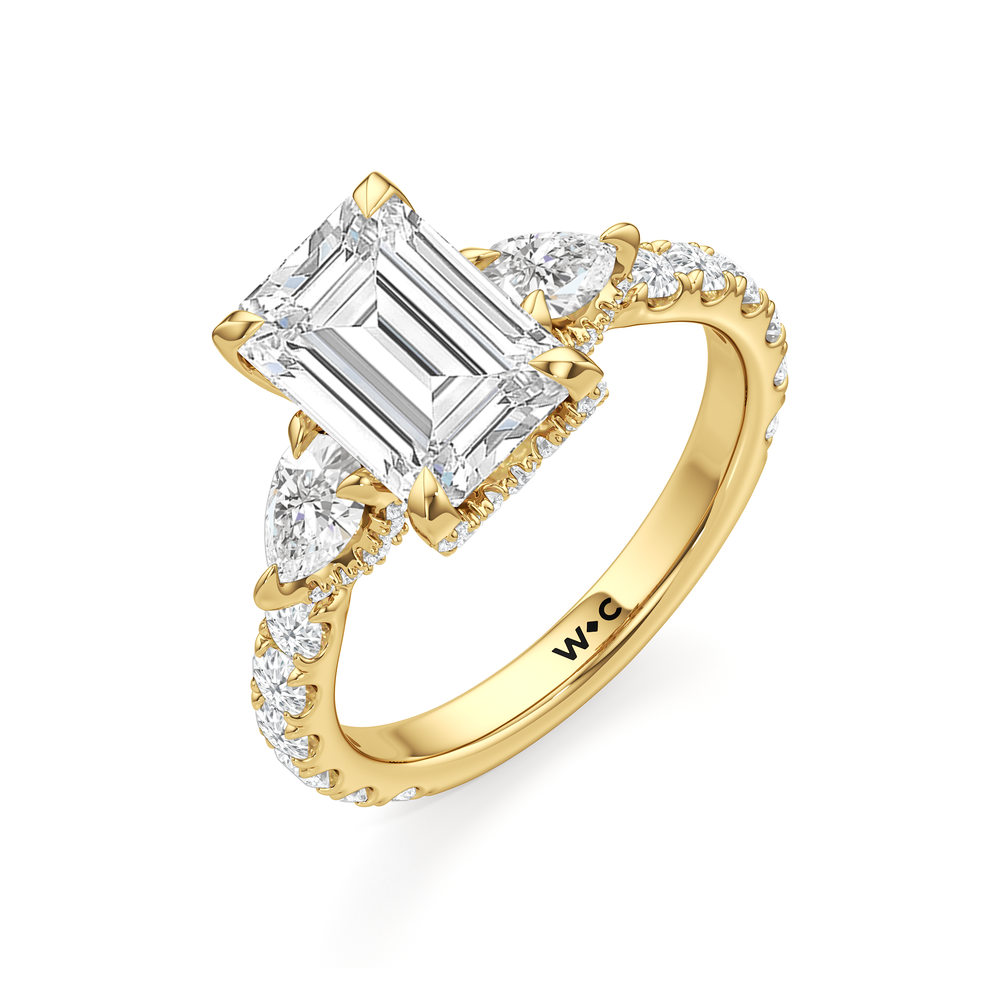 Elan Pear Engagement Ring with Emerald Cut Diamond in 14KT Yellow Gold view 5
