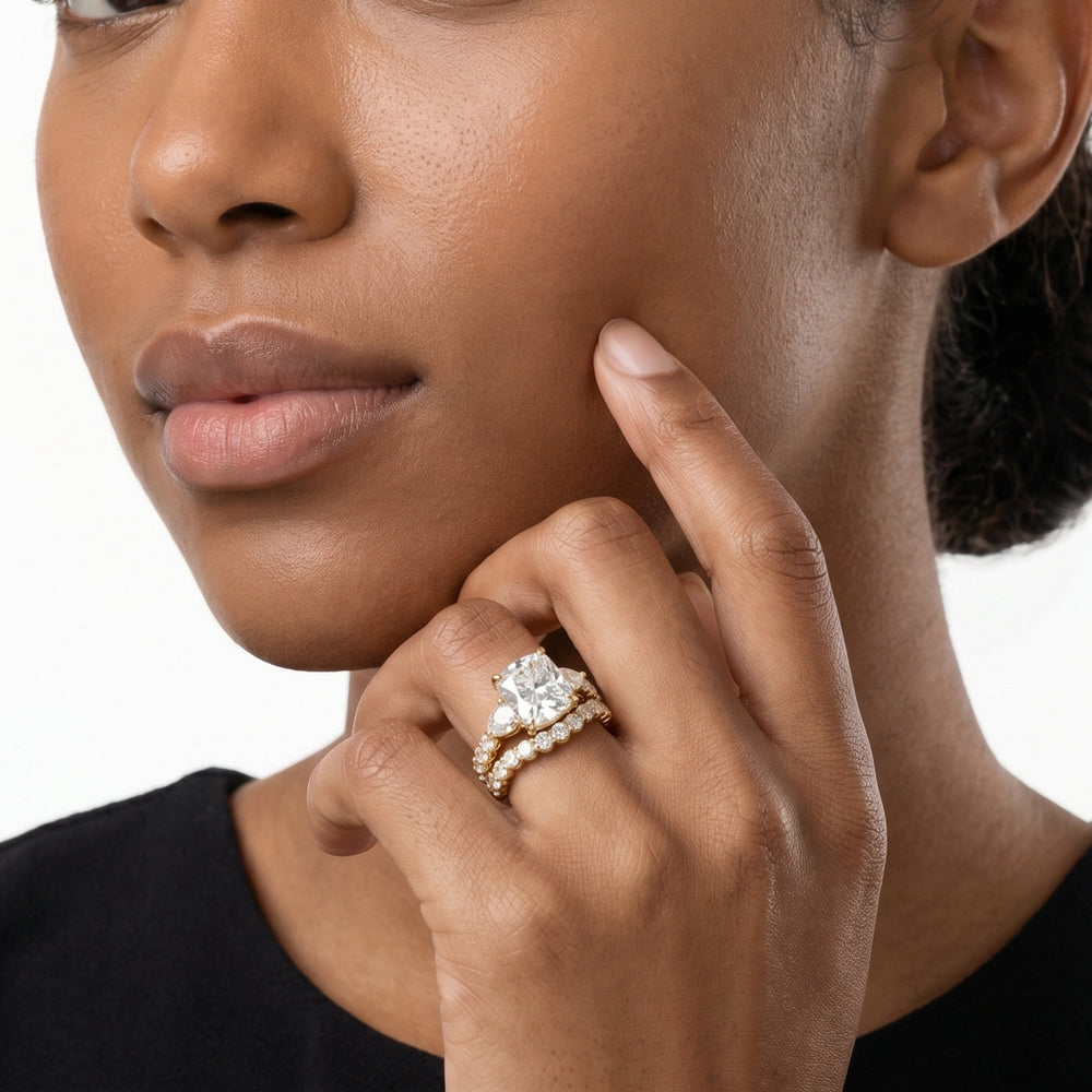 Arc Pear Diamond Wedding Band with 18KT Yellow Gold Cut Diamond in 14KT Yellow Gold view 3
