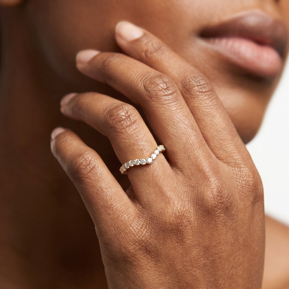 Arc Pear Diamond Wedding Band with 18KT Yellow Gold Cut Diamond in 14KT Yellow Gold view 2
