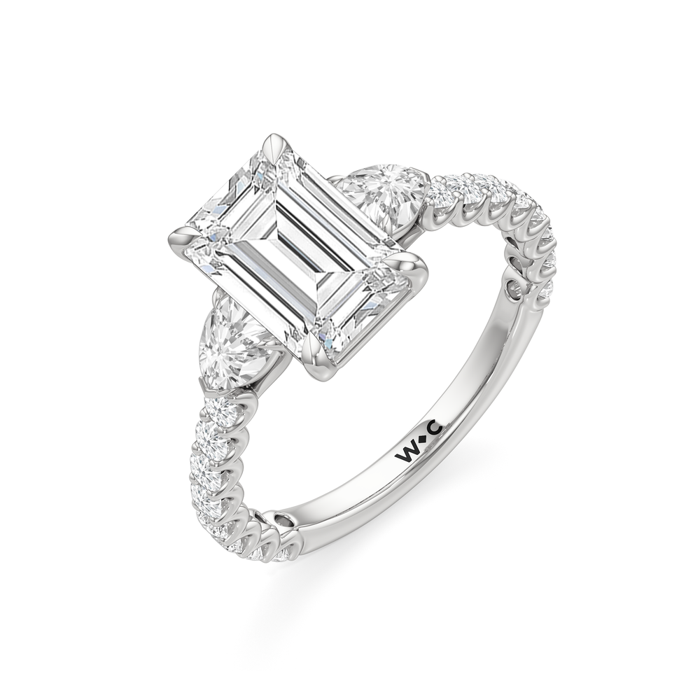 Emerald Cut Arc Pear Engagement Ring with Lab Grown Diamond in 14KT Platinum view 6
