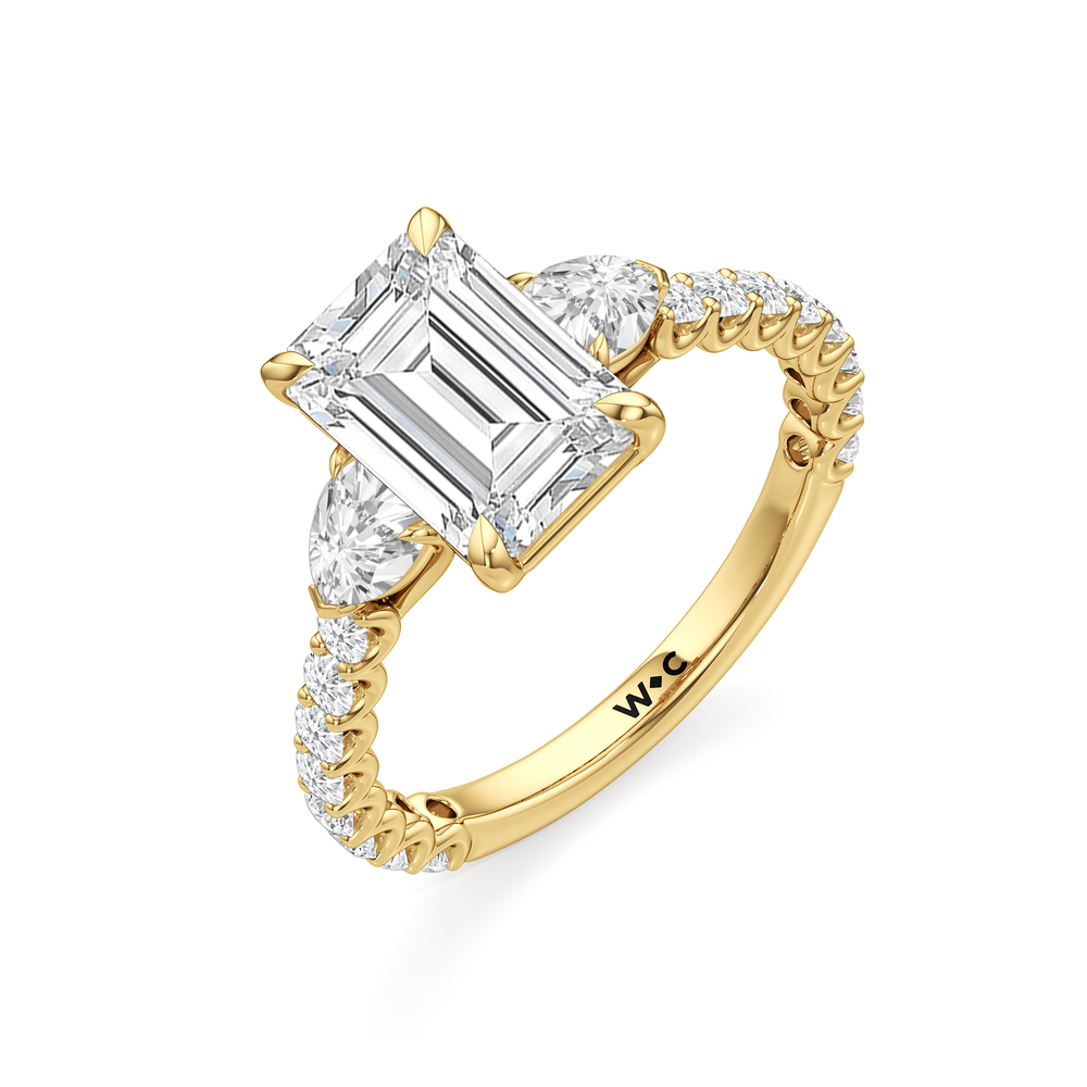 Emerald Cut Arc Pear Engagement Ring with Lab Grown Diamond in 14KT Yellow Gold view 6
