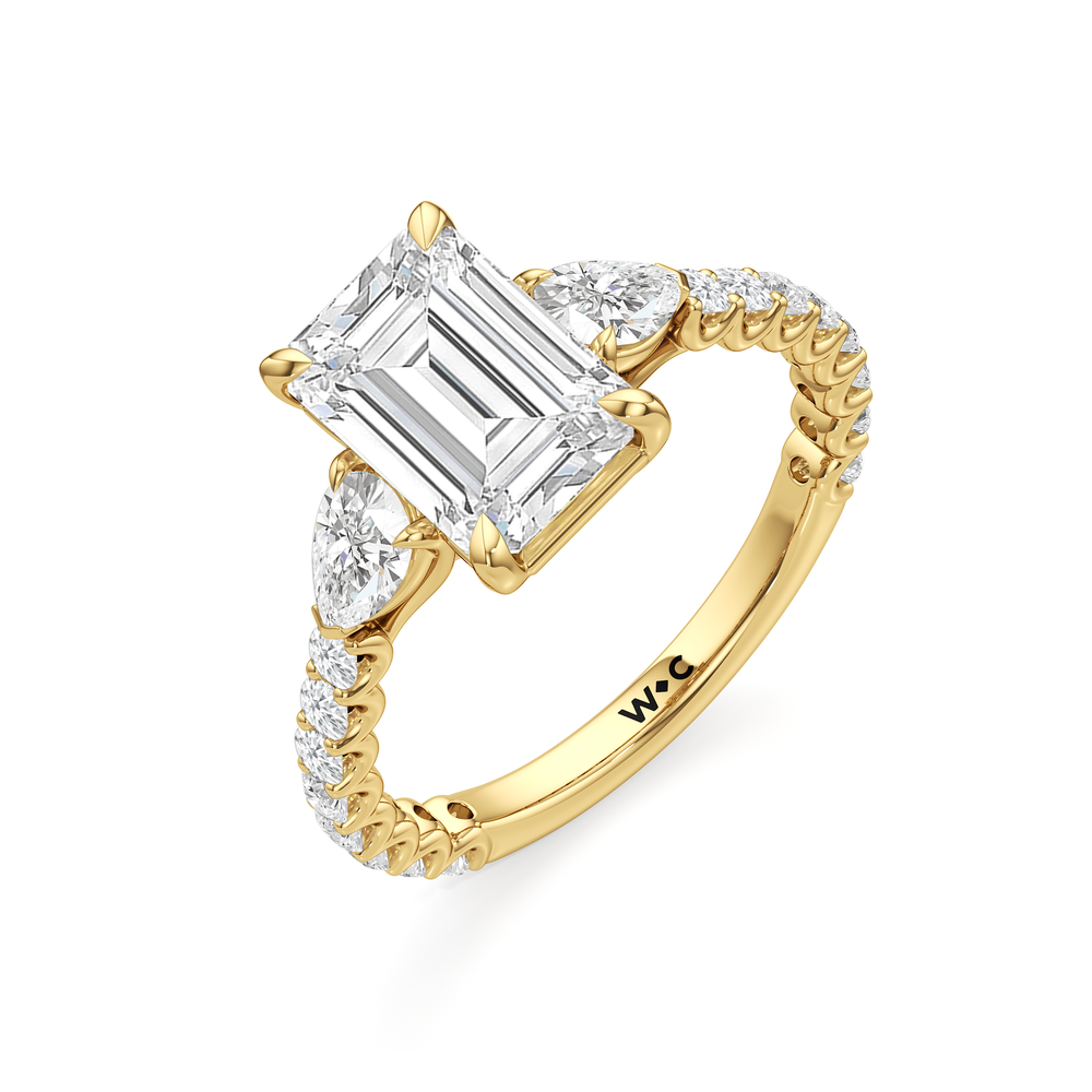 Emerald Cut Arc Pear Engagement Ring with Lab Grown Diamond in 14KT Yellow Gold view 5
