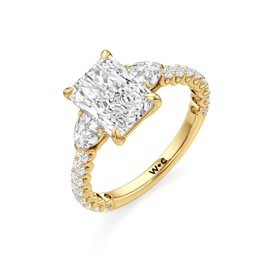 Radiant Cut Arc Pear Engagement Ring with Lab Grown Diamond in 14KT Yellow Gold view 6
