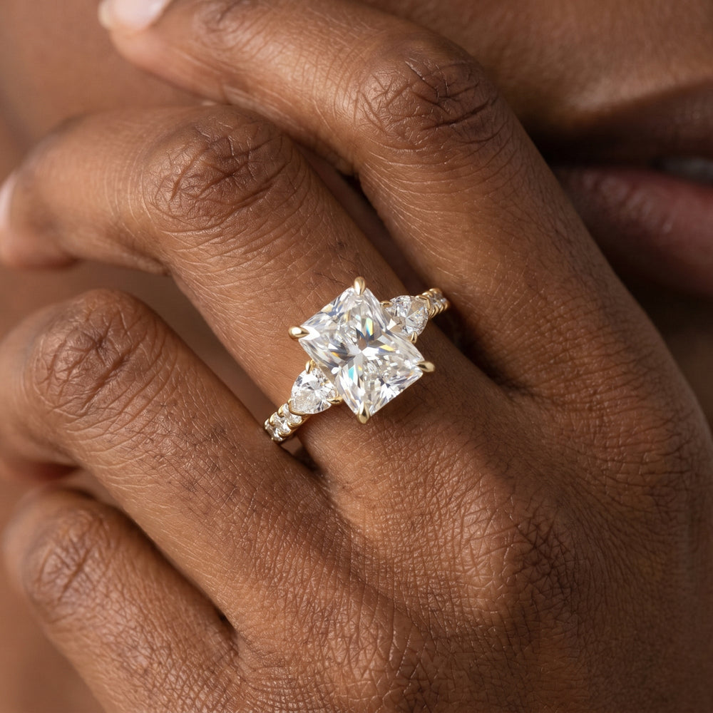 Emerald Cut Arc Pear Engagement Ring with Lab Grown Diamond in 14KT Rose Gold view 2
