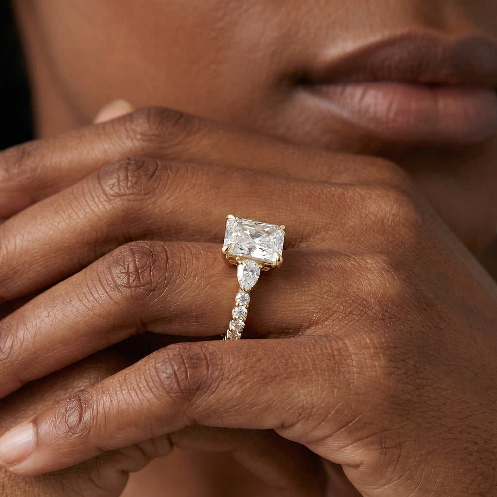 Radiant Cut Arc Pear Engagement Ring with Lab Grown Diamond in 14KT Yellow Gold view 3
