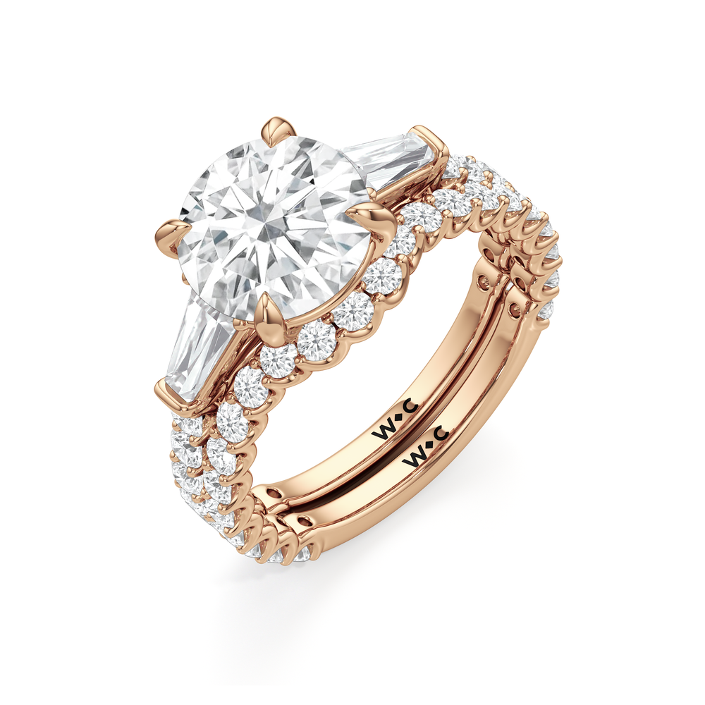 Arc Baguette Engagement Ring with Round Cut Diamond in 14KT Rose Gold view 7
