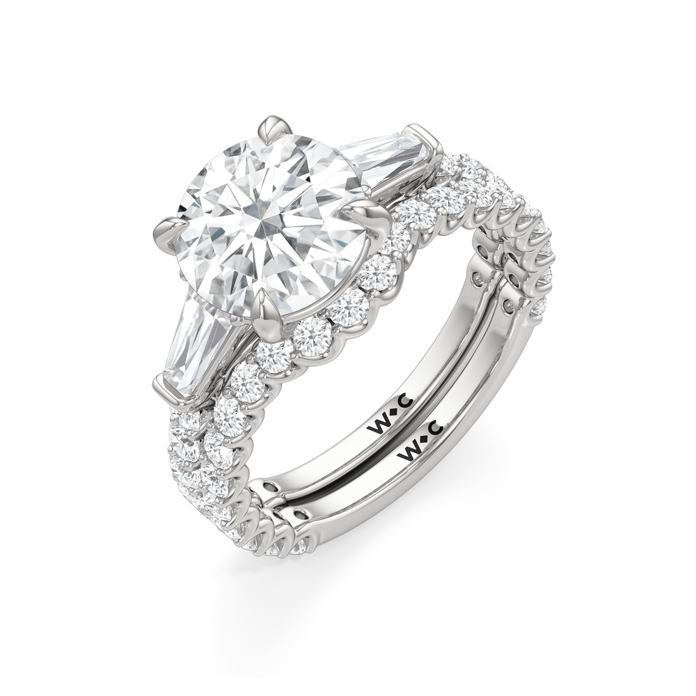 Arc Baguette Engagement Ring with Round Cut Diamond in 14KT Platinum view 7
