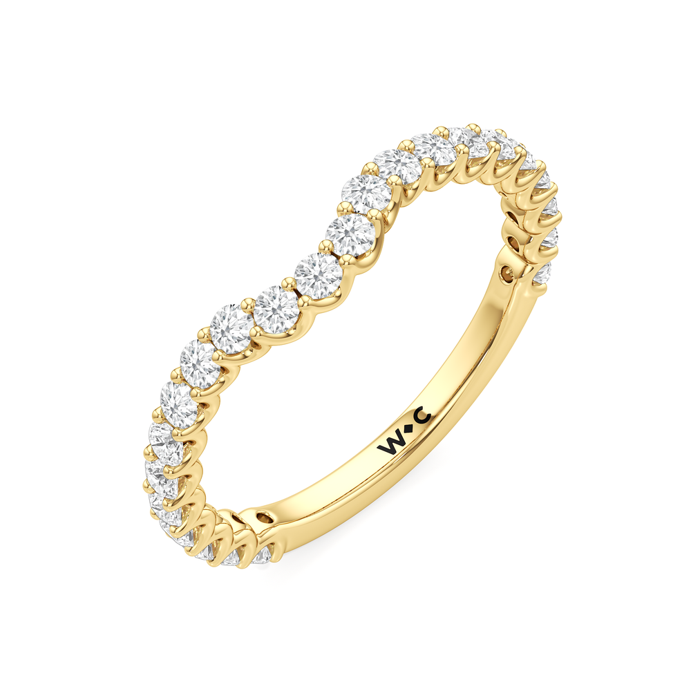 Arc Baguette Diamond Wedding Band with 18KT Yellow Gold Cut Diamond in 14KT Yellow Gold view 5
