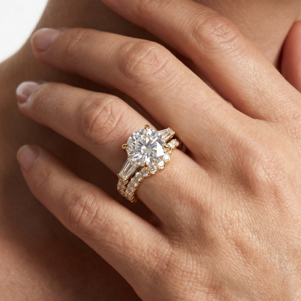Arc Baguette Diamond Wedding Band with Platinum Cut Diamond in 14KT Platinum view 3
