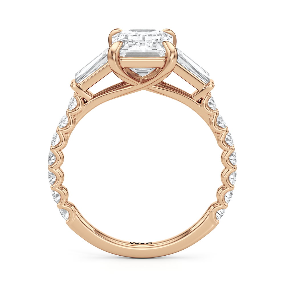 Arc Baguette Engagement Ring with Emerald Cut Diamond in 14KT Rose Gold view 5
