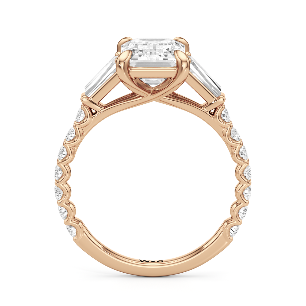 Arc Baguette Engagement Ring with Emerald Cut Diamond in 14KT Rose Gold view 5
