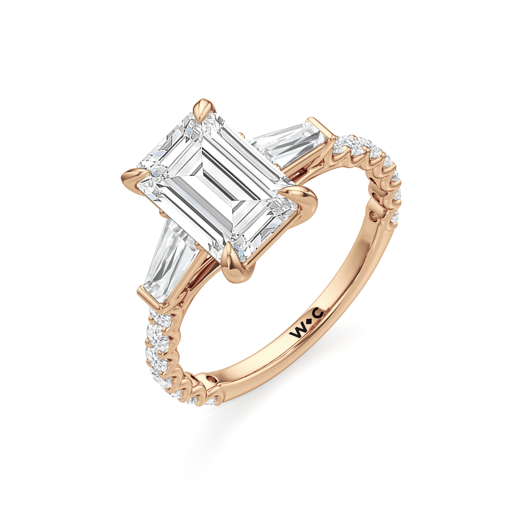 Arc Baguette Engagement Ring with Emerald Cut Diamond in 14KT Rose Gold view 6
