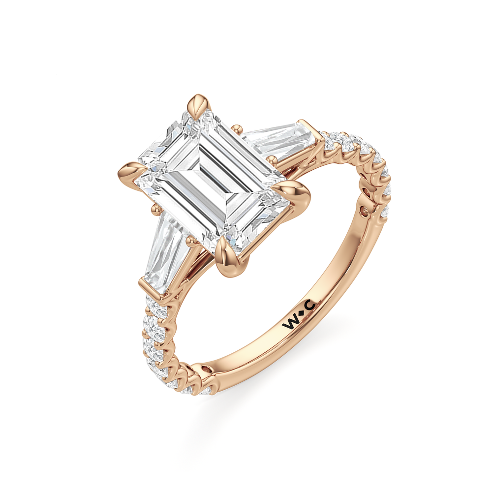 Arc Baguette Engagement Ring with Emerald Cut Diamond in 14KT Rose Gold view 6
